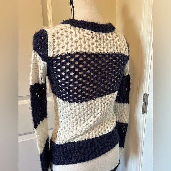 Arizona jeans, navy blue and white striped crewneck crochet sweater - Picture 2 of 3